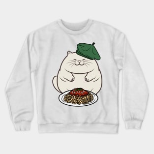 Cute Fat cat is eating spaghetti Crewneck Sweatshirt